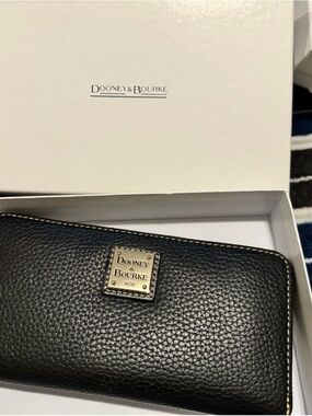 Dooney & Bourke Black Pebbled Leather Wallet with Metal Logo Plate